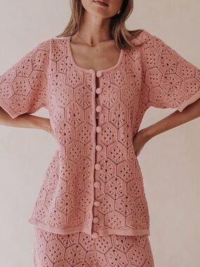 Sabo Skirt Blush Crochet Button-Front Top US size M